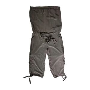 INC International Concepts 100% Silk Taupe Strapless Cargo Cropped Jumpsuit sz 8